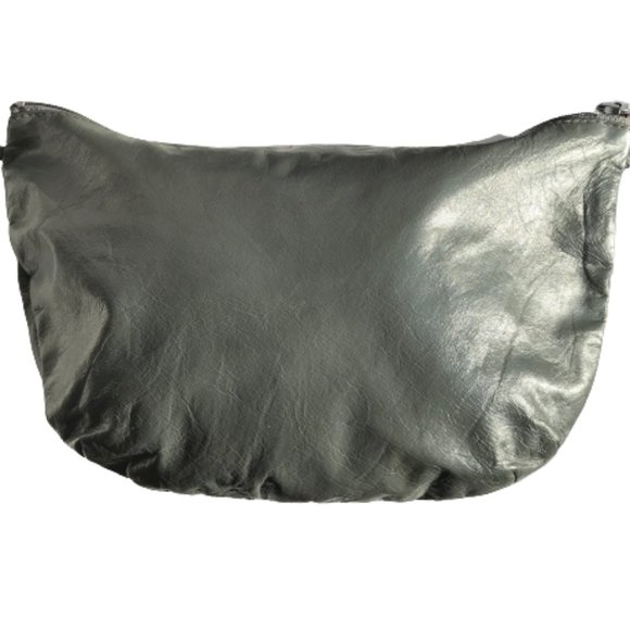 Vintage Grey Leather Ruched Shoulder Crossbody Bag - Picture 7 of 11